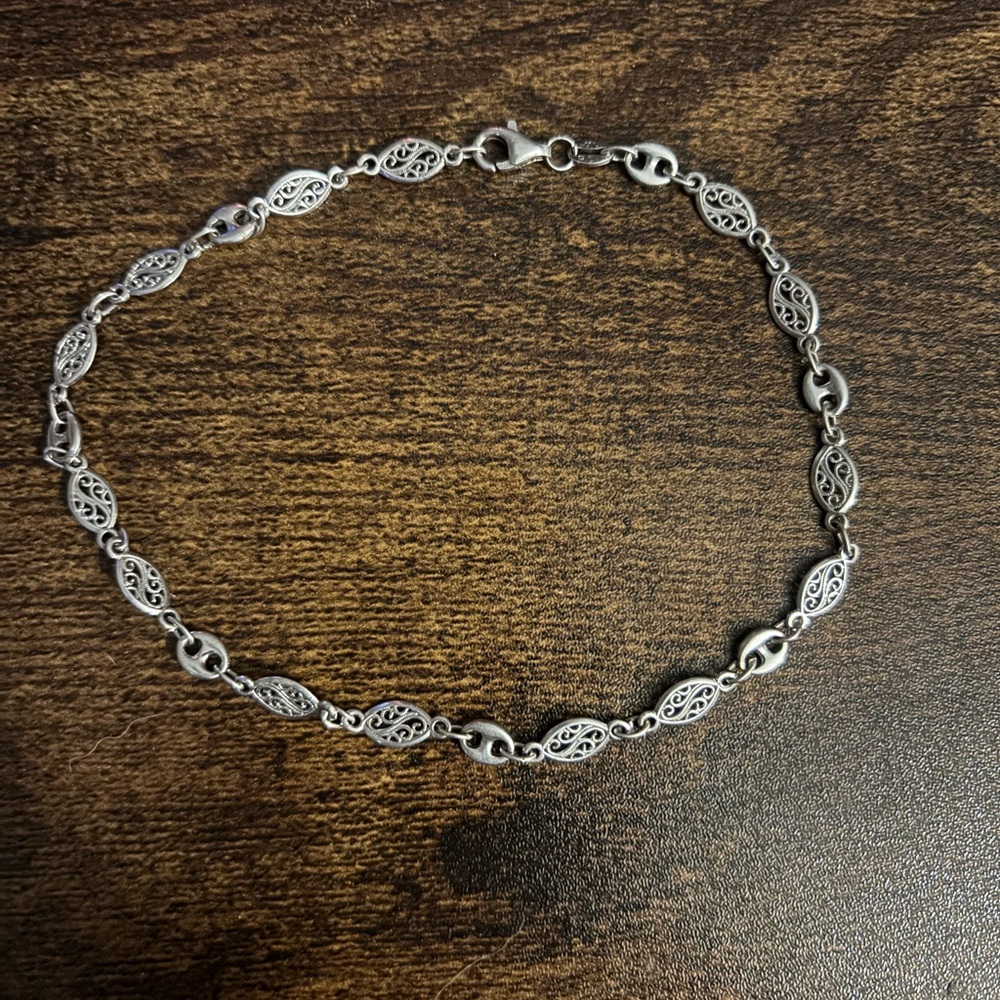 Sterling Silver Filigree Link Anklet